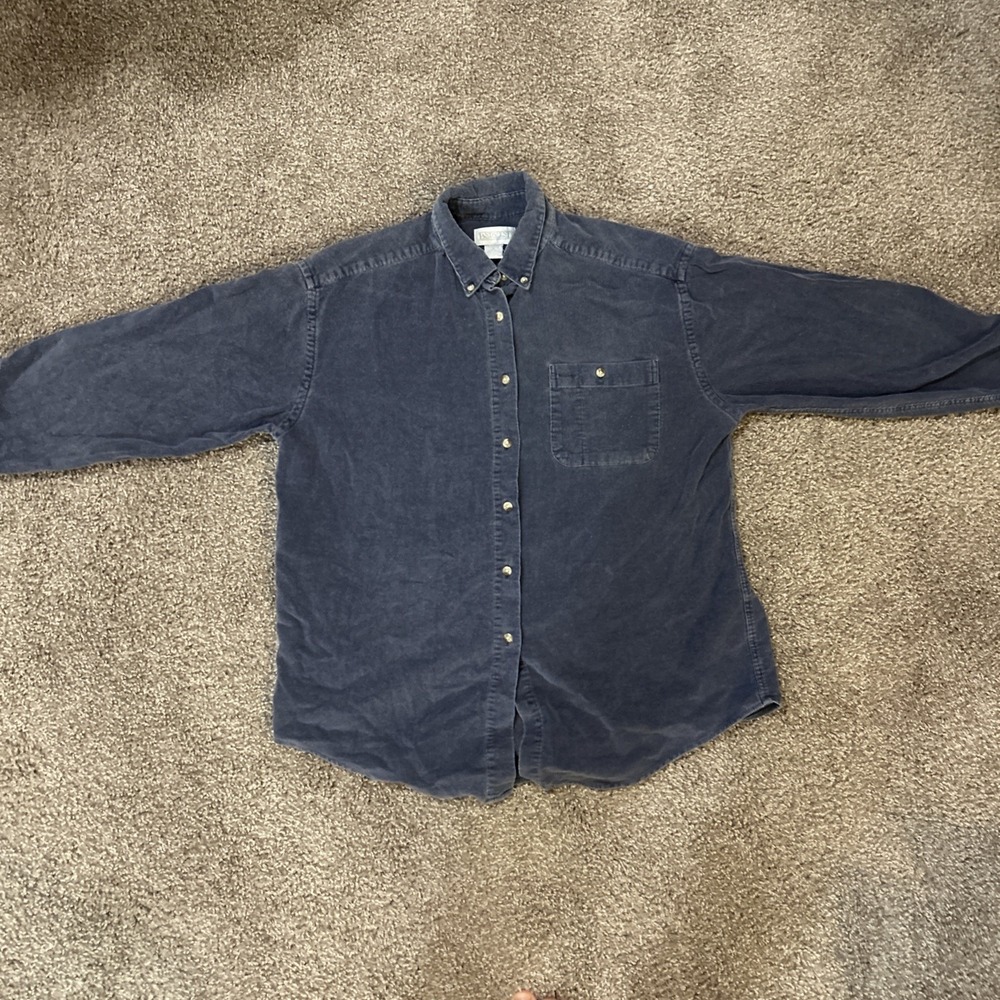 Lands End Corduroy Chore Shacket Women's Med Blue Button Up Shirt Jacket Pockets